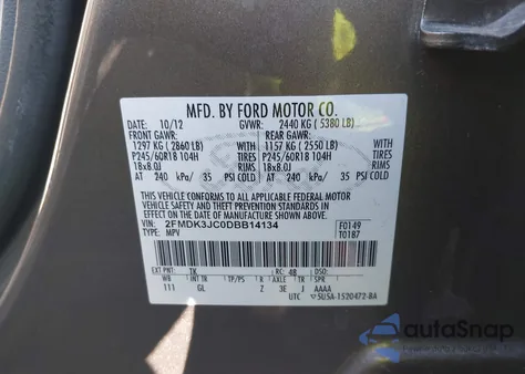 2013 Ford Edge Sel from USA, damaged, VIN 2FMDK3JC0DBB14134